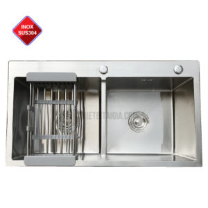 Bồn rửa chén inox 2 ngăn vuông loại lớn KT 100x50cm
