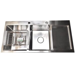 Bồn rửa chén inox 2 hộc loại vuông có bàn để đồ KT 100x48cm