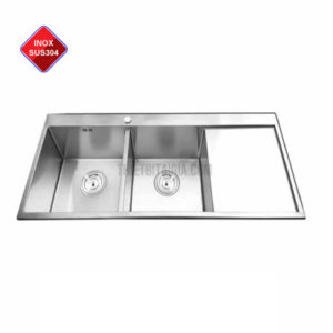 Bồn rửa chén inox 2 hộc loại vuông có bàn để đồ KT 100x48cm