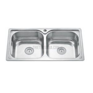 Chậu rửa chén inox 2 ngăn KT 78x43cm loại dập