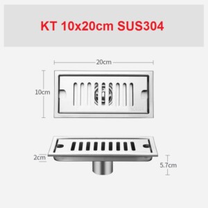 Hố ga thoát sàn loại dài inox 304 kích thước 10x20cm