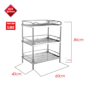 Kệ chén đứng inox 304 3 tầng kích thước 60x40cm cao 86cm TBKC6