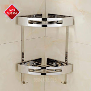 Kệ góc phòng tắm loại 2 tầng inox SUS304 có móc NT-KB14