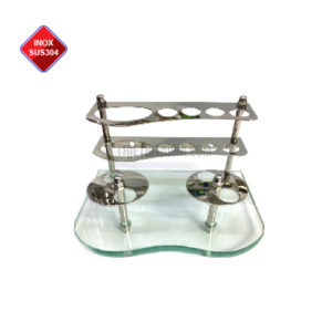 Kệ kính để 2 ly úp nhà tắm có khay để bàn chải đánh răng