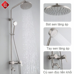 Vòi sen cây tắm đứng inox 304 mờ nóng lạnh mẫu tròn CS909