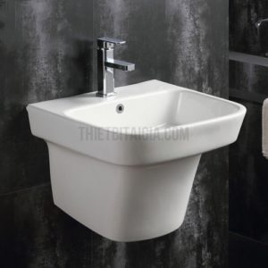 Lavabo Chậu rửa treo tường vuông liền khối màu trắng KT 52x46x38cm AR603