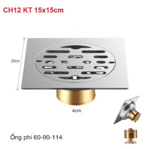 Hố ga thoát sàn Inox 304 Chống hôi chống côn trùng CH12 KT 15x15cm