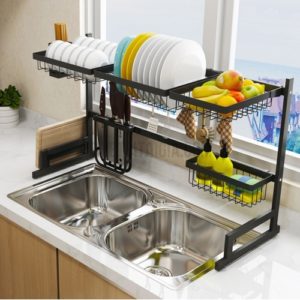 Kệ đựng chén bát inox 304 đa năng có khay đựng đũa, dao, thớt KC07A