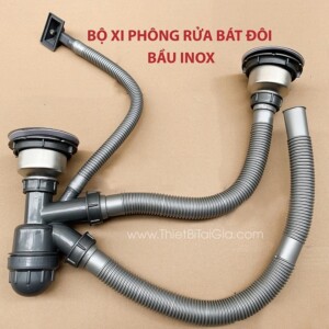 Bộ xi phông ống xả chậu rửa bát 2 hố phi 110 dùng lỗ chậu 90 (Ống nhỏ)