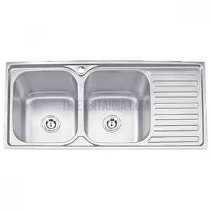 Bồn rửa chén inox 2 ngăn có bàn chờ loại lớn KT 105x45cm loại dập