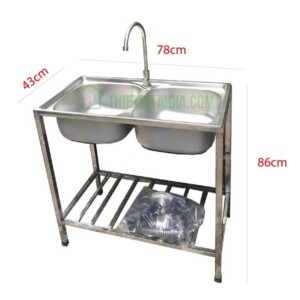 Combo chậu rửa chén inox 2 ngăn có chân giá rẻ KT 78x43cm