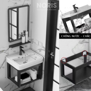 Bộ tủ lavabo treo tường nhỏ gọn bằng nhôm màu đen KT 43x35x42cm LB801