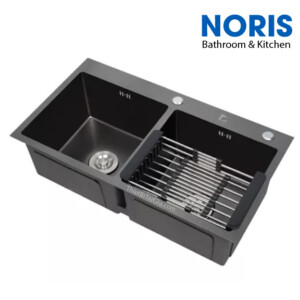 Chậu rửa chén 2 ngăn inox SUS304 màu đen KT 82x45cm