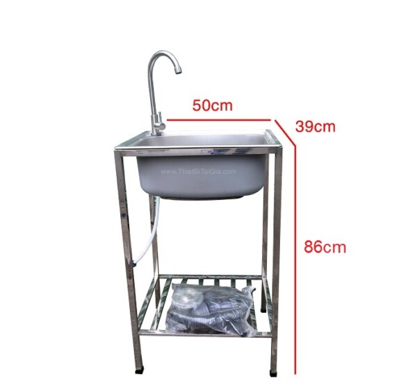 Combo chậu rửa chén inox 1 ngăn có chân giá rẻ KT 50x39cm
