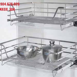 Kệ đựng xoong nồi tủ bếp dưới inox 304 GoldMax GP800M KT765x475x160mm
