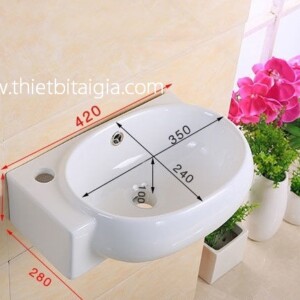 Chậu lavabo treo tường mini nhỏ gọn góc trái tường giá rẻ KT 42x38cm A-28