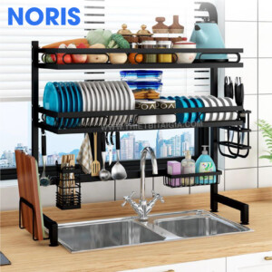 Kệ đựng chén bát đặt chậu rửa 2 tầng KT ngang 85cm màu đen