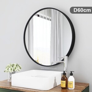 Gương tròn nhà tắm treo tường viền đen KT60cm
