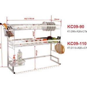 Kệ úp chén trên bồn rửa inox 304 2 tầng màu trắng KT110cm