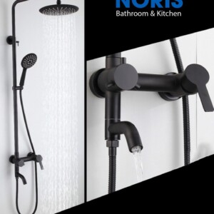 Bộ vòi sen tắm đứng nóng lạnh kiểu tròn inox 304 màu đen