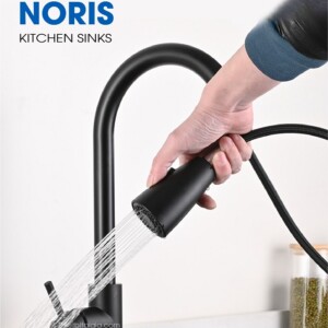 Vòi rửa chén dây rút nóng lạnh màu đen inox SUS304 NORIS