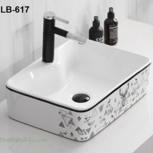 Lavabo chậu rửa mặt vuông đặt bàn họa tiết hưu LB617