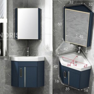 Bộ tủ lavabo góc đẹp bằng nhôm màu xanh NORIS MS11