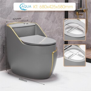 Bồn cầu trứng màu xám viền vàng Aqua Ceramic BC2503