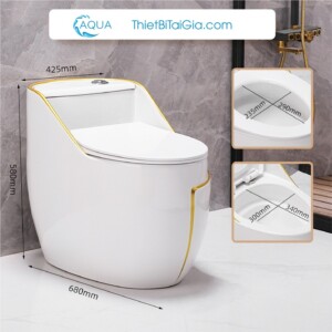 Bồn cầu trứng màu trắng viền vàng Aqua Ceramic BC2506