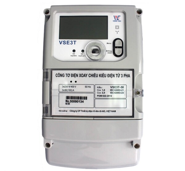 Công tơ điện tử 3 pha nhiều biểu giá trực tiếp 50(100)A VSE3T-50