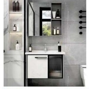 Bộ tủ lavabo nhựa màu trắng đen treo tường TL05 KT 60x48cm