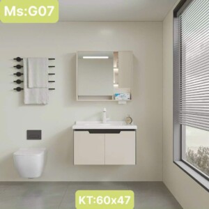 Bộ tủ lavabo treo kèm gương màu trắng TLG07-KT60x47cm