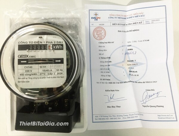 Công tơ điện đồng hồ điện lực 1 pha 2 dây 10(40A) Gelex EMIC EVN