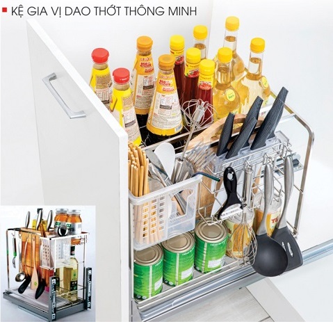 Kệ đựng gia vị dao thớt tủ bếp dưới inox 304 NORIS