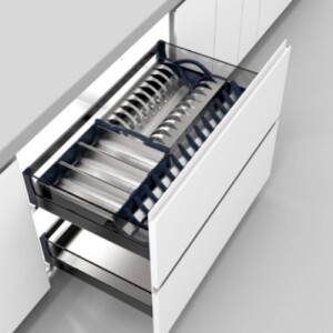 Bộ 2 kệ đựng chén dĩa xoong nồi tủ bếp dưới nhôm xám cao cấp NORIS