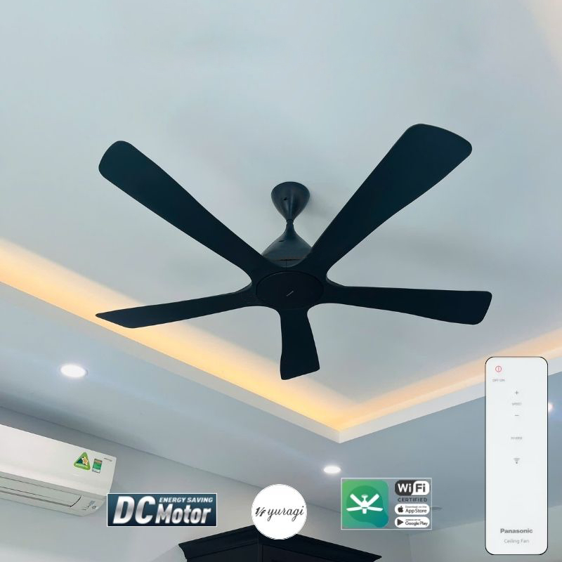Quạt trần Panasonic 5 cánh màu đen F-60DHN điều khiển bằng wifi ti dài 37.3cm - Hình ảnh 2