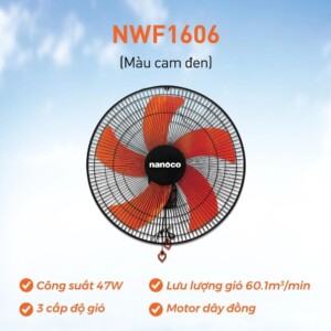 Quạt treo tường 5 cánh màu cam đen 47W Nanoco NWF1606