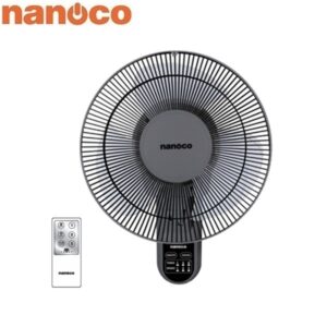 Quạt treo tường 3 cánh màu xám dùng bạc đạn có remote nanoco NWF1219RC-GR size nhỏ 35cm
