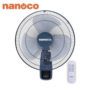 Quạt treo tường có remote màu xanh 47W gió 85m3 Nanoco NWF1612RC-BL
