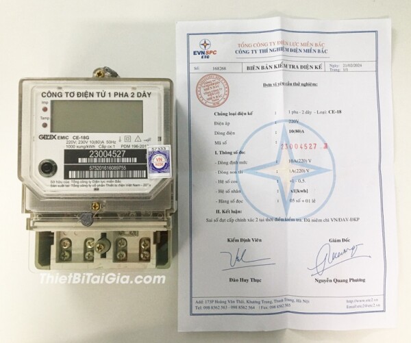 Công tơ đồng hồ điện tử 1 pha 2 dây 10(80)A GELEX EMIC có kiểm định CE-18G