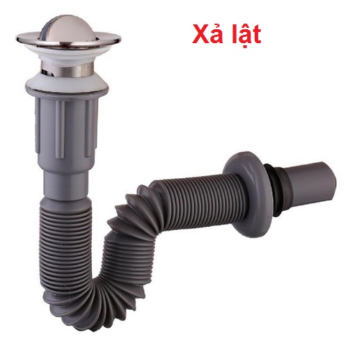 Bộ xả lavabo nhựa ruột gà xám loại lật - ThietBiTaiGia.Com