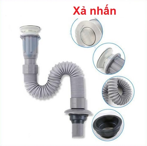 Bộ xả lavabo nhựa ruột gà xám loại nhấn - ThietBiTaiGia.Com