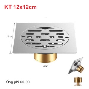 Hố ga phễu thoát sàn Inox 304 chống hôi chống côn trùng CH11 KT 12x12cm