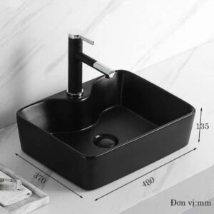 Lavabo hình chữ nhật đặt bàn đá màu đen bóng KT48x37cm LB5156