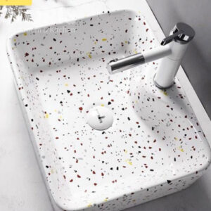 Lavabo đặt bàn vuông vân đá mài Terrazzo KT 48x37cm LB5120