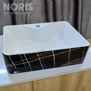 Lavabo hình chữ nhật đặt bàn vân đá xước màu đen KT 48x37cm LB5031