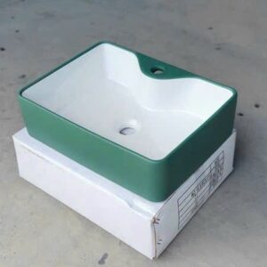 Lavabo đặt bàn trong màu trắng vỏ xanh ngọc KT 48x37cm LB5069