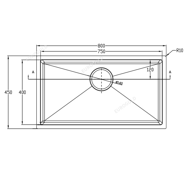 Chậu rửa chén inox 304 chống xước 1 hộc lớn âm bàn đá KT 77x42 Eurogold EUC18045EB - Hình ảnh 3