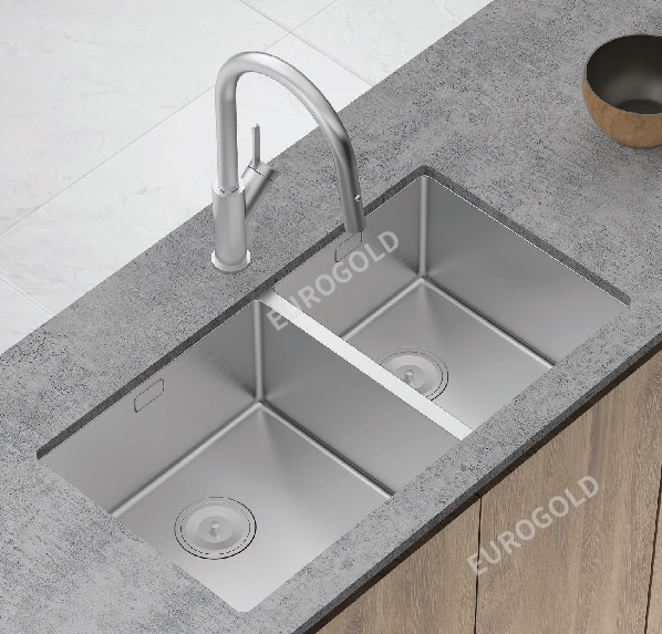 Chậu rửa chén inox 304 2 hố âm bàn đá KT 81x44 Eurogold EUS68144 - Hình ảnh 2
