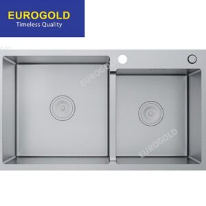 Chậu rửa chén 2 hố lệch inox 304 cao cấp KT 82x47 Eurogold EUS38247